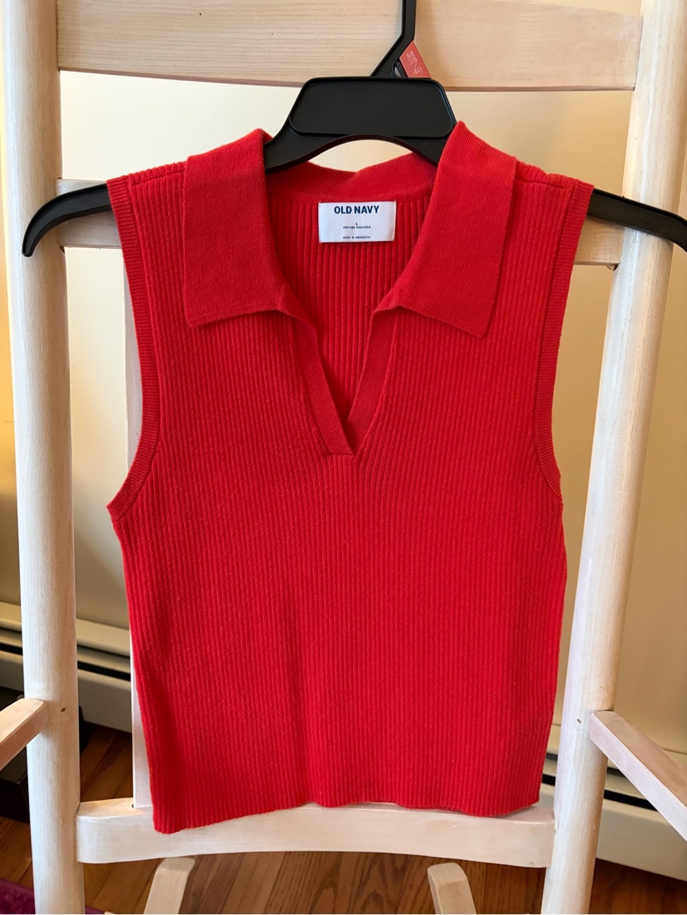 Old Navy Bright Red/Orange Ribbed Sleeveless Polo Tank